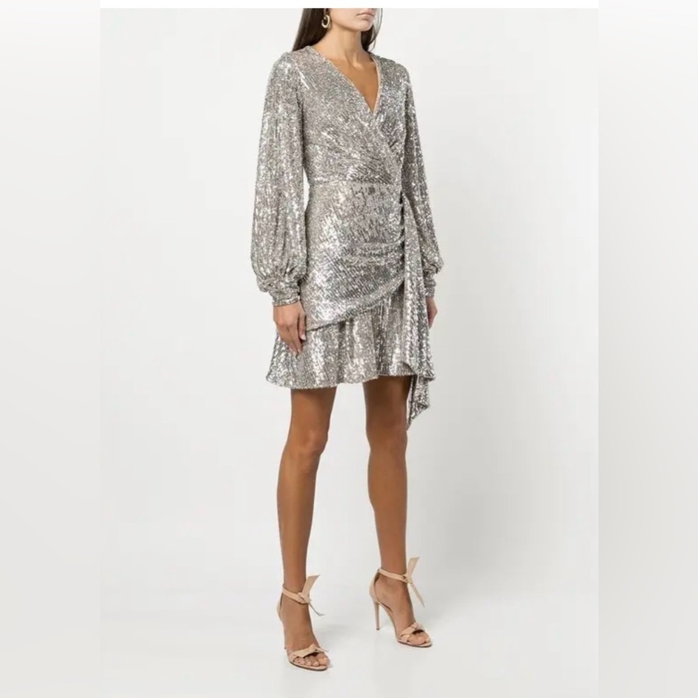 New SACHIN + BABI Delaney Sequinned Mini Dres Sz: 6 Silver Long sleeve - Picture 4 of 15
